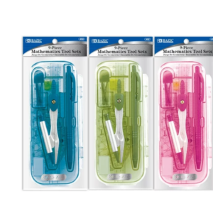 BAZIC Math Geometry Set 9 Pieces for Students, Storage Box.