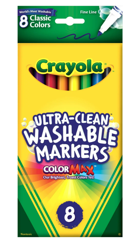 Crayola Ultra Clean Classic Fine Line Washable Markers, Back to School Supplies, 8 Ct, Child