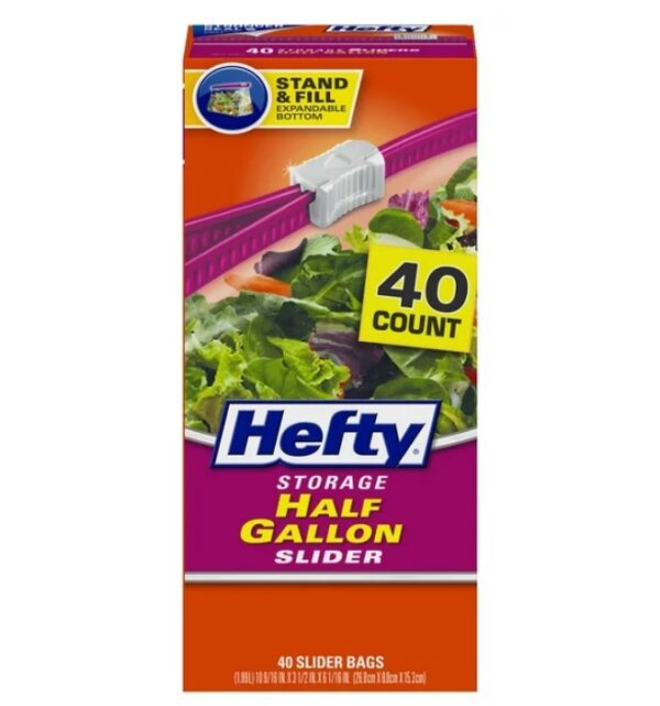 Hefty Slider Storage Bags, Half Gallon Size, 40 Count.