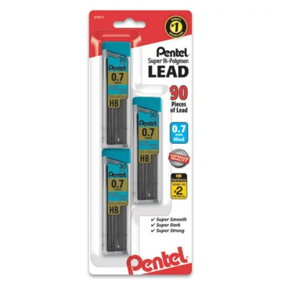 Pentel Super Hi-Polymer Lead Refill (0.7mm) Medium, HB, 30 Pcs/Tube 3-Pk