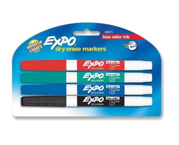 Pack of Expo Dry Erase Fine Tip Markers, Low Odor Ink, of Assorted Colors