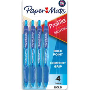 Paper Mate Profile Retractable Ballpoint Pens, Bold (1.4mm), Blue, 4 Count (Singles)