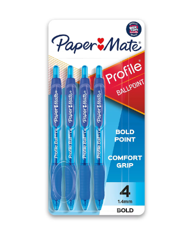 Paper Mate Profile Retractable Ballpoint Pens, Bold (1.4mm), Blue, 4 Count (Singles)