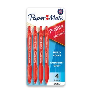 Paper Mate Profile Retractable Ballpoint Pens, Bold (1.4mm), Red, 4 Count (Singles)