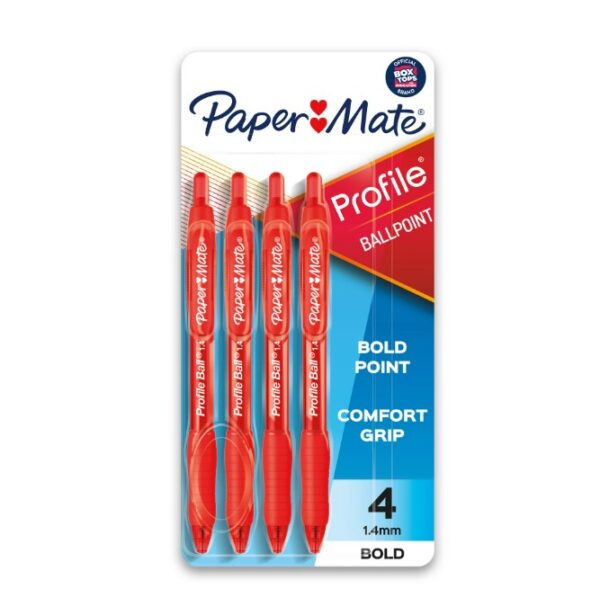 Paper Mate Profile Retractable Ballpoint Pens, Bold (1.4mm), Red, 4 Count