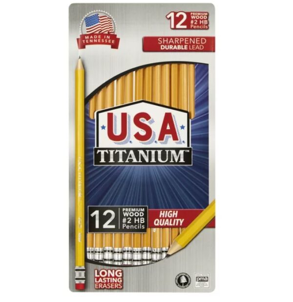 USA Titanium Premium Yellow No.2 Pencils 12 Count Sharpened Woodcase Pencils