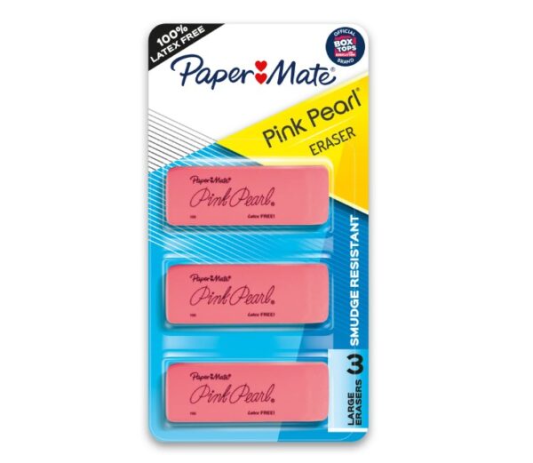 Paper Mate Pink Pearl Erasers, Large, 3 Count