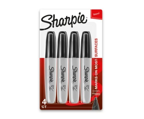 Sharpie Permanent Markers, Chisel Tip, Black, 4 Count