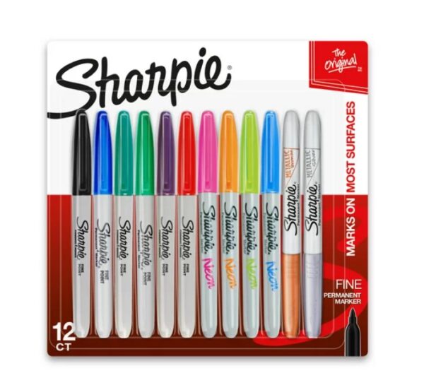 Sharpie Permanent Markers, Fine Point, Assorted Bold Colors, 12 Count